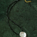Black Spinel Petal Baroque Pearl Necklace-Gembea Jewelry