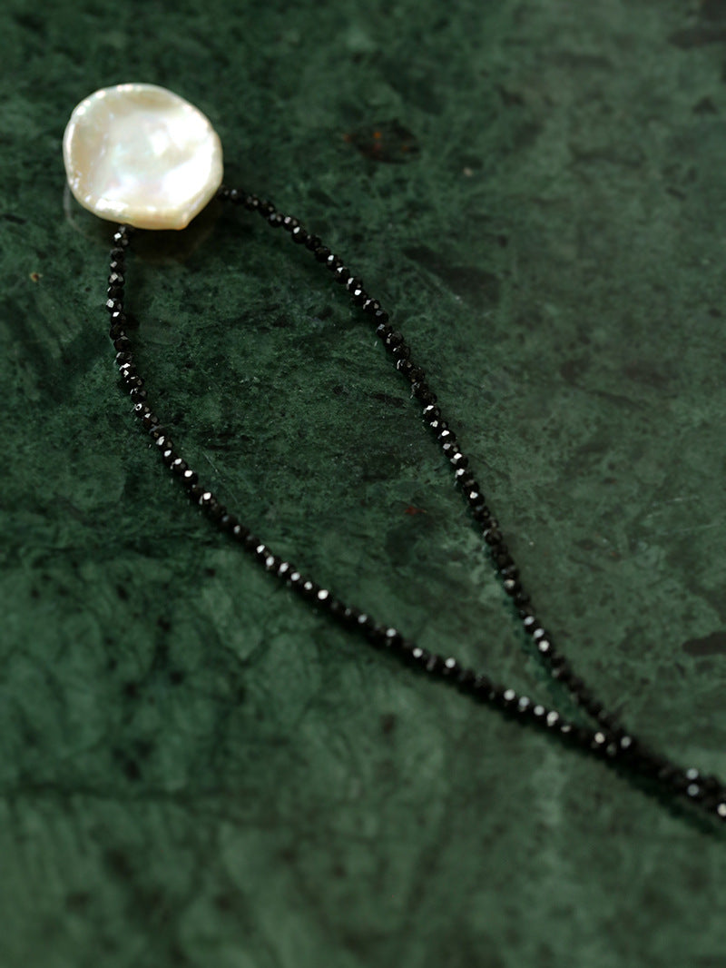 Black Spinel Petal Baroque Pearl Necklace-Gembea Jewelry