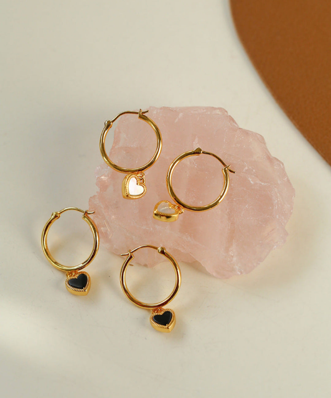 Black White Love Heart Hoop Earrings gembea jewelry