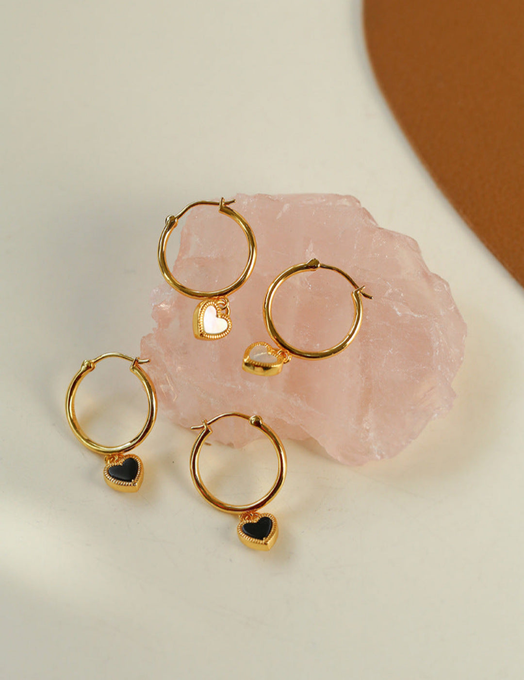 Black White Love Heart Hoop Earrings gembea jewelry