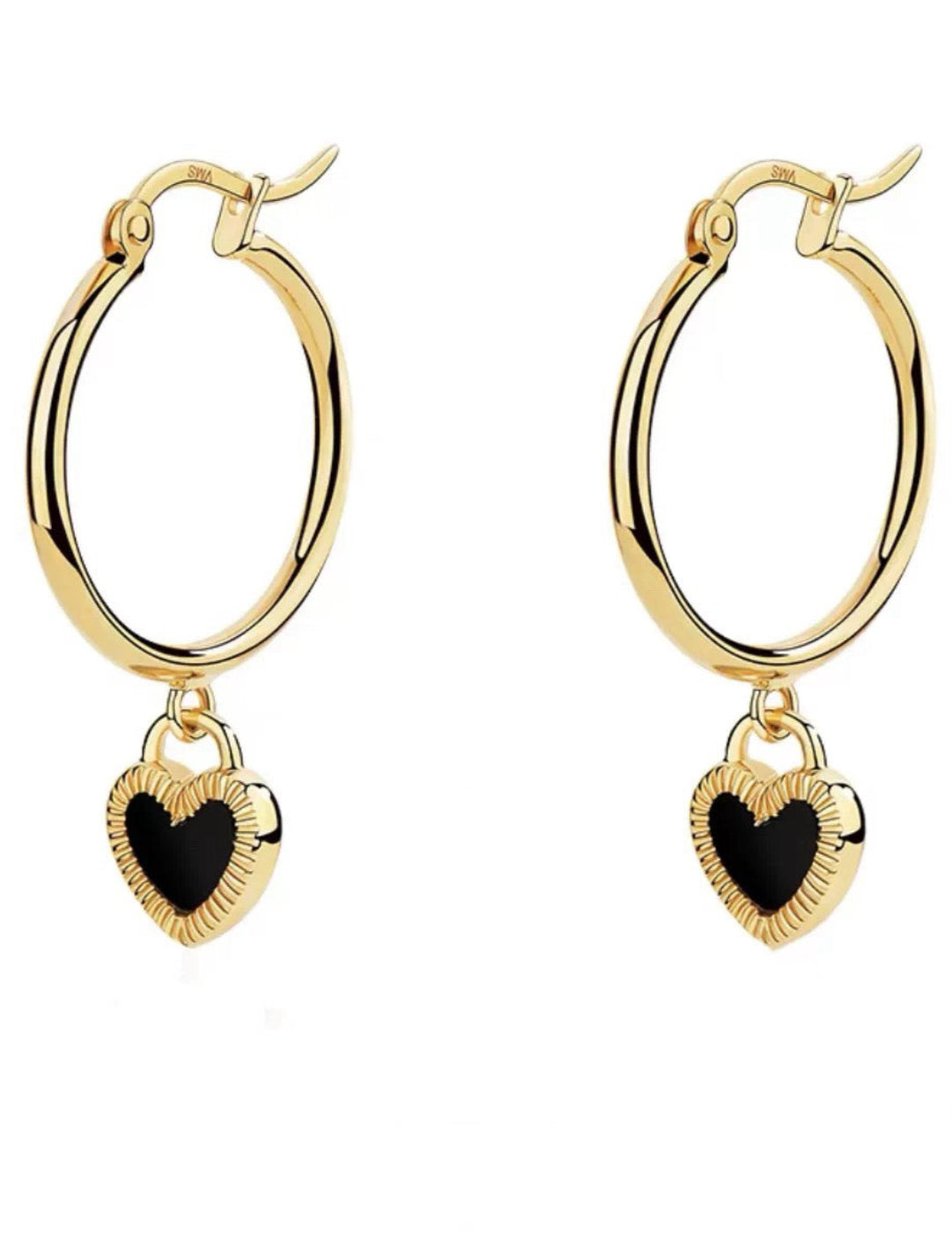 Black White Love Heart Hoop Earrings gembea jewelry
