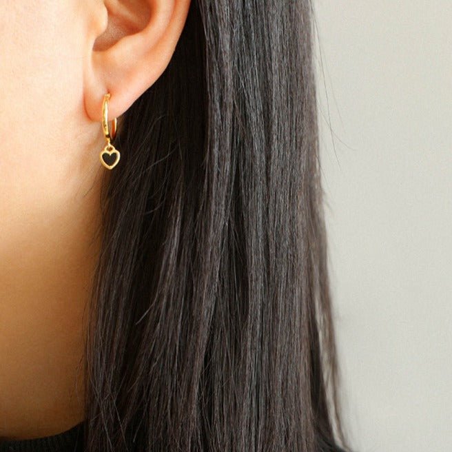 Black White Love Heart Hoop Earrings gembea jewelry