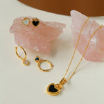 Black White Love Heart Hoop Earrings gembea jewelry