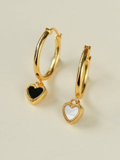 Black White Love Heart Hoop Earrings gembea jewelry