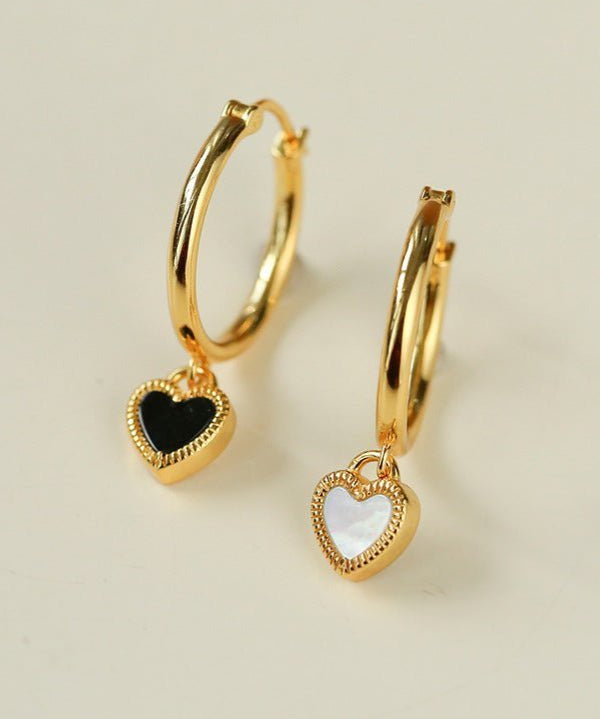 Black White Love Heart Hoop Earrings gembea jewelry