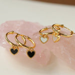 Black White Love Heart Hoop Earrings gembea jewelry