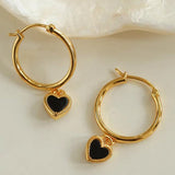 Black White Love Heart Hoop Earrings gembea jewelry
