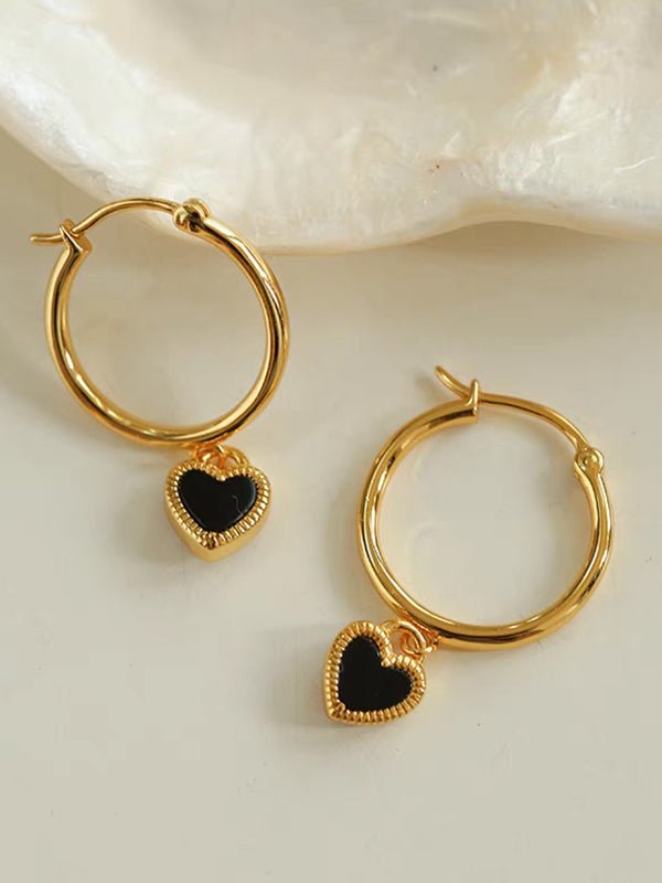 Black White Love Heart Hoop Earrings gembea jewelry