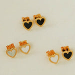 Black White Love Heart Studs Earrings gembea jewelry