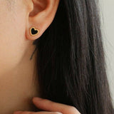 Black White Love Heart Studs Earrings gembea jewelry