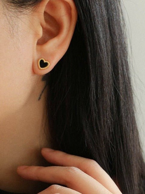 Black White Love Heart Studs Earrings gembea jewelry
