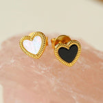 Black White Love Heart Studs Earrings gembea jewelry