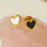 Black White Love Heart Studs Earrings gembea jewelry