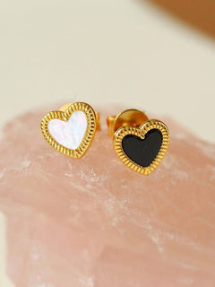 Black White Love Heart Studs Earrings gembea jewelry