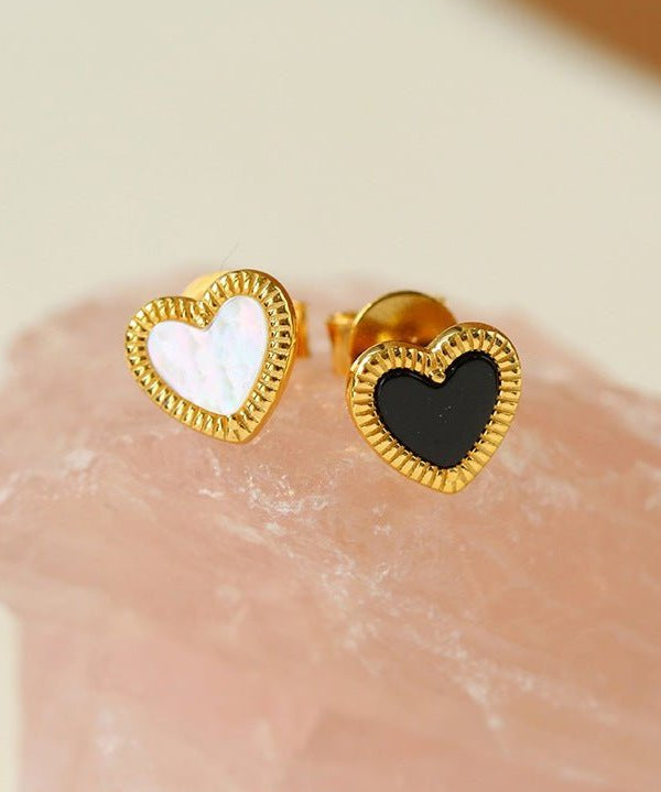 Black White Love Heart Studs Earrings gembea jewelry