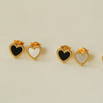 Black White Love Heart Studs Earrings gembea jewelry