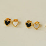 Black White Love Heart Studs Earrings gembea jewelry