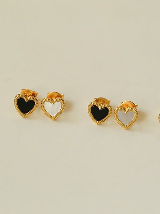 Black White Love Heart Studs Earrings gembea jewelry