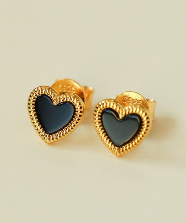 Black White Love Heart Studs Earrings gembea jewelry
