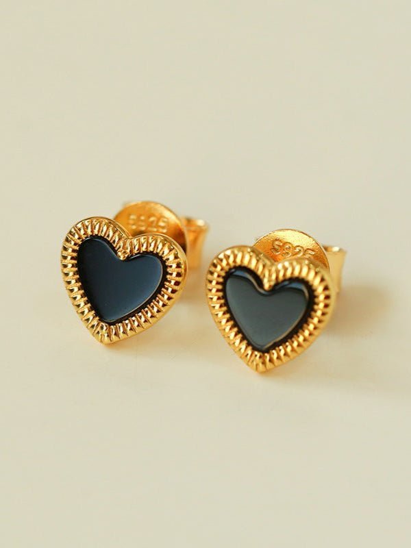 Black White Love Heart Studs Earrings gembea jewelry