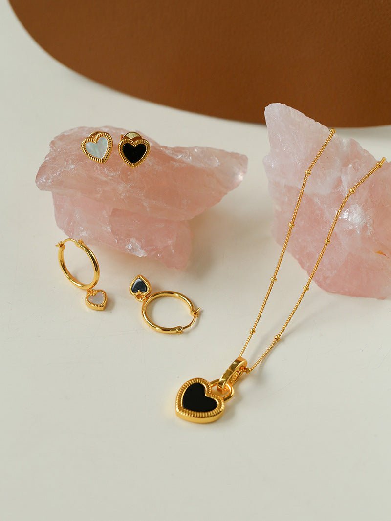 Black White Love Heart Studs Earrings gembea jewelry