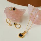 Black White Love Heart Studs Earrings gembea jewelry