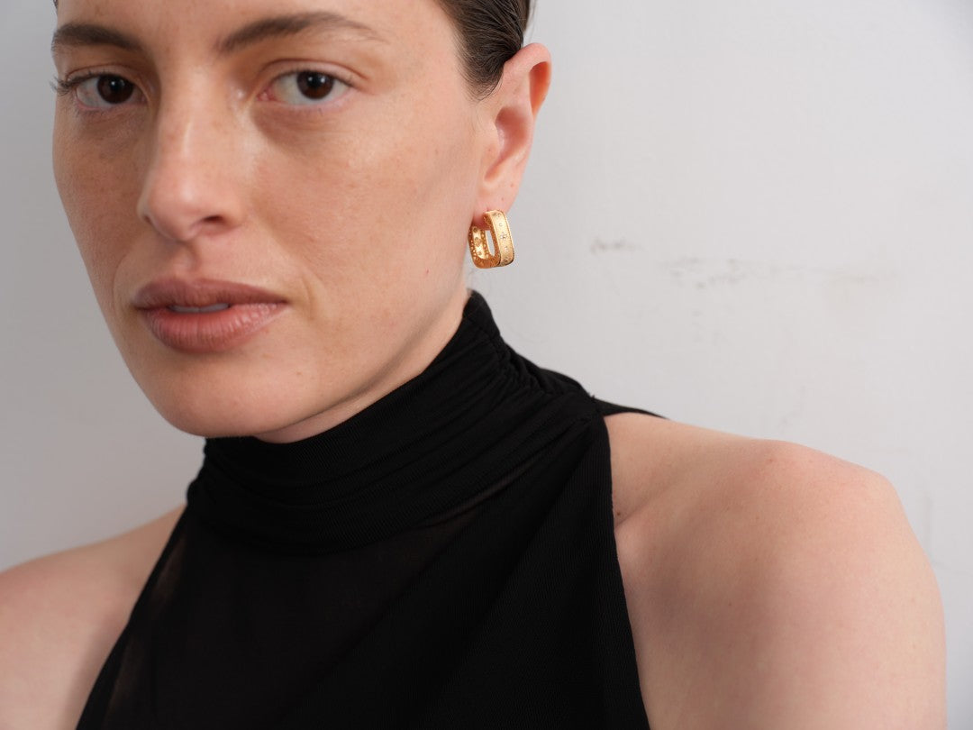 Blossom Vintage Gold Square Hoop Earrings gembea jewelry