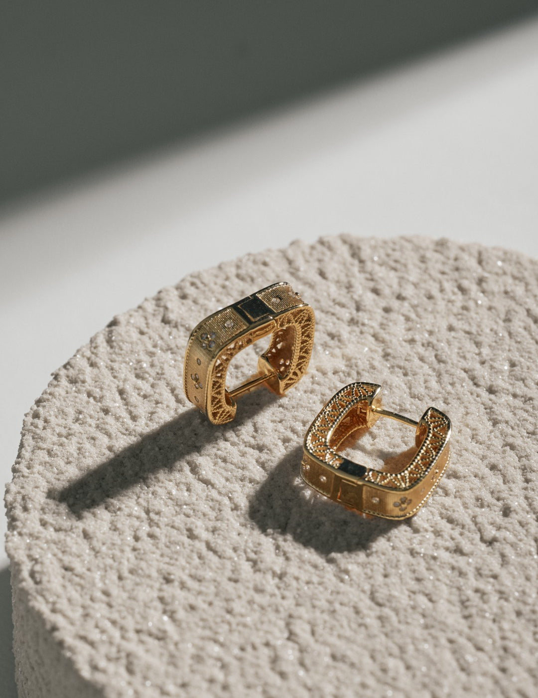 Blossom Vintage Gold Square Hoop Earrings gembea jewelry