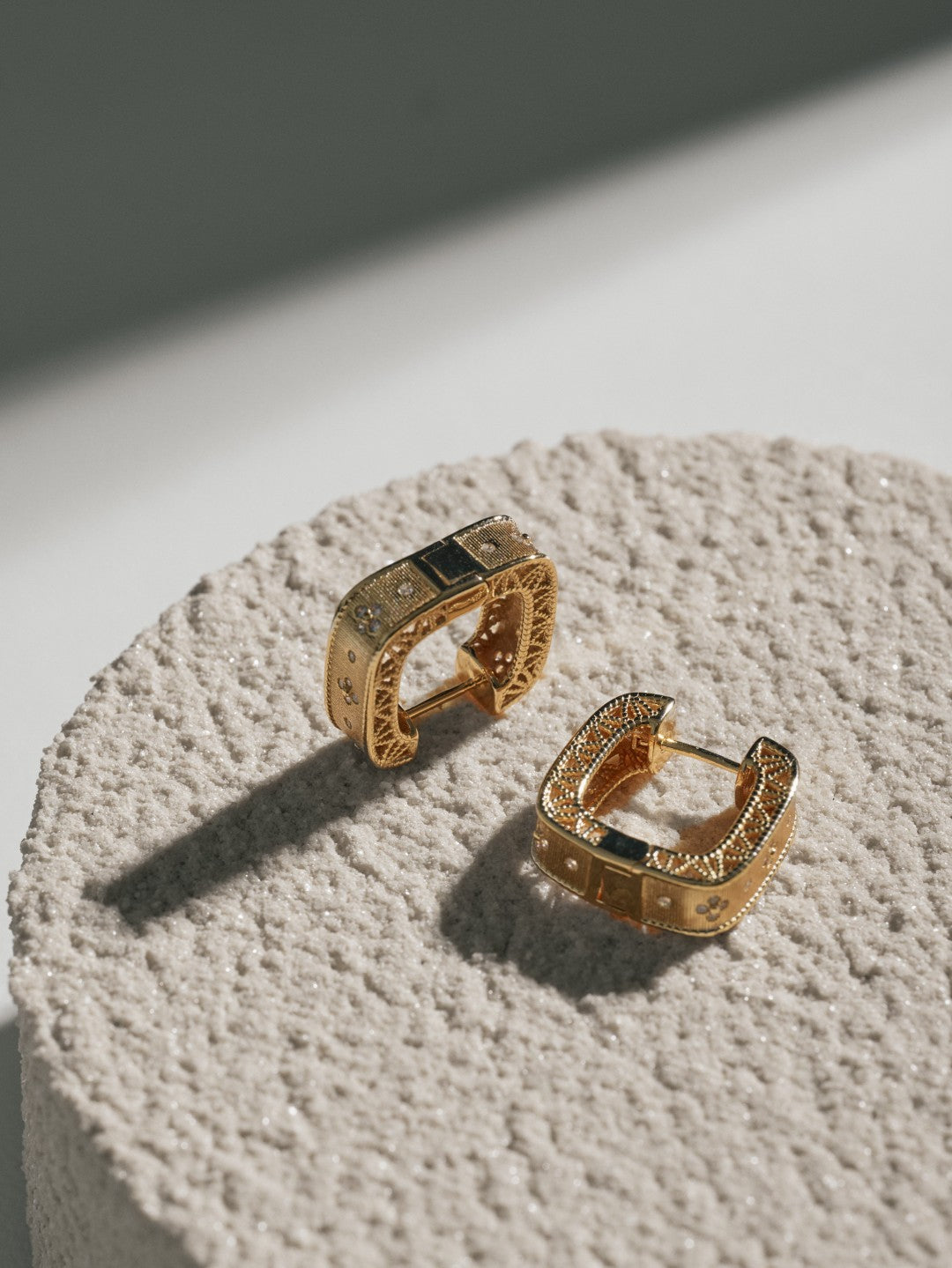 Blossom Vintage Gold Square Hoop Earrings gembea jewelry