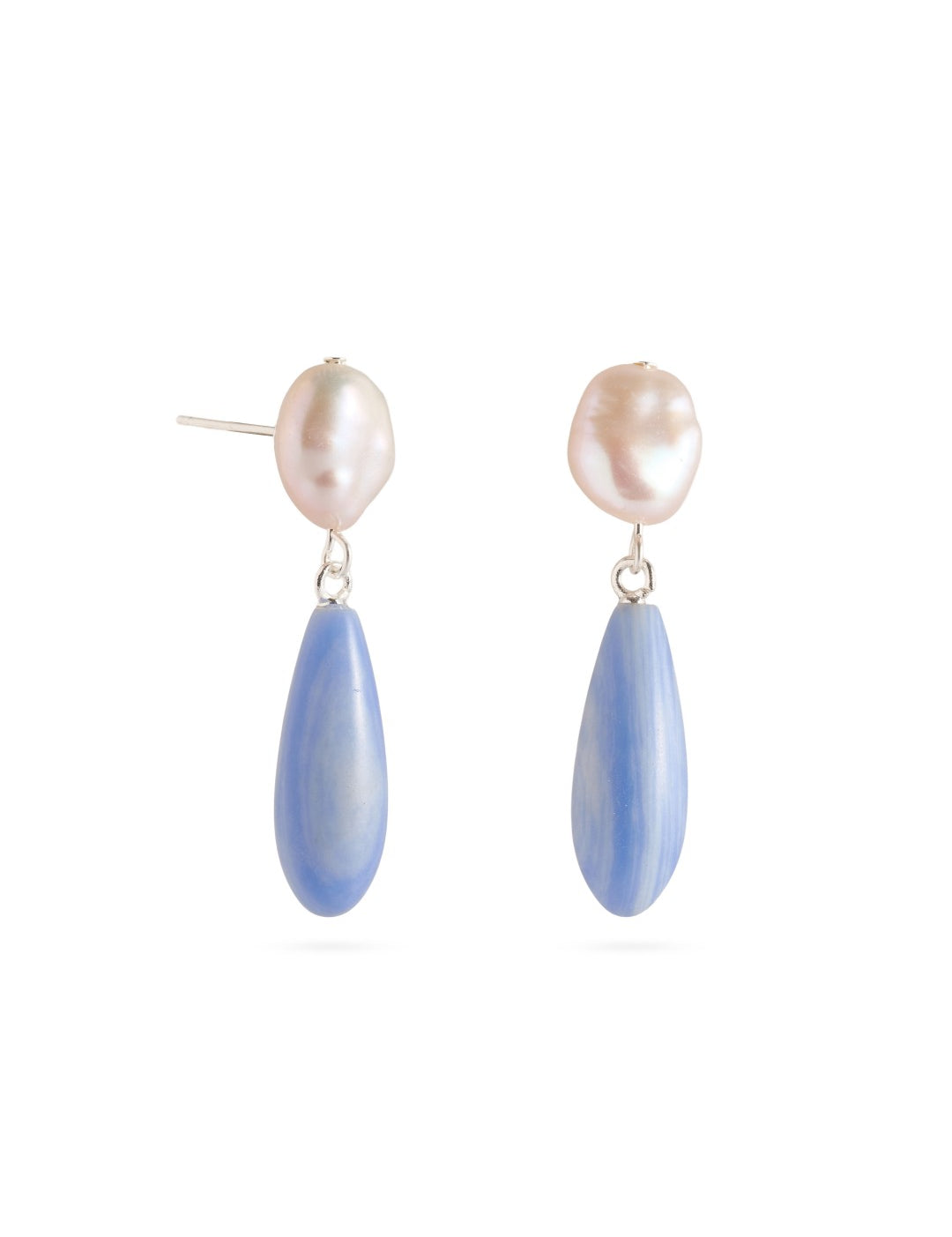 Blue Lace Agate Baroque Pearl Earrings gembea jewelry