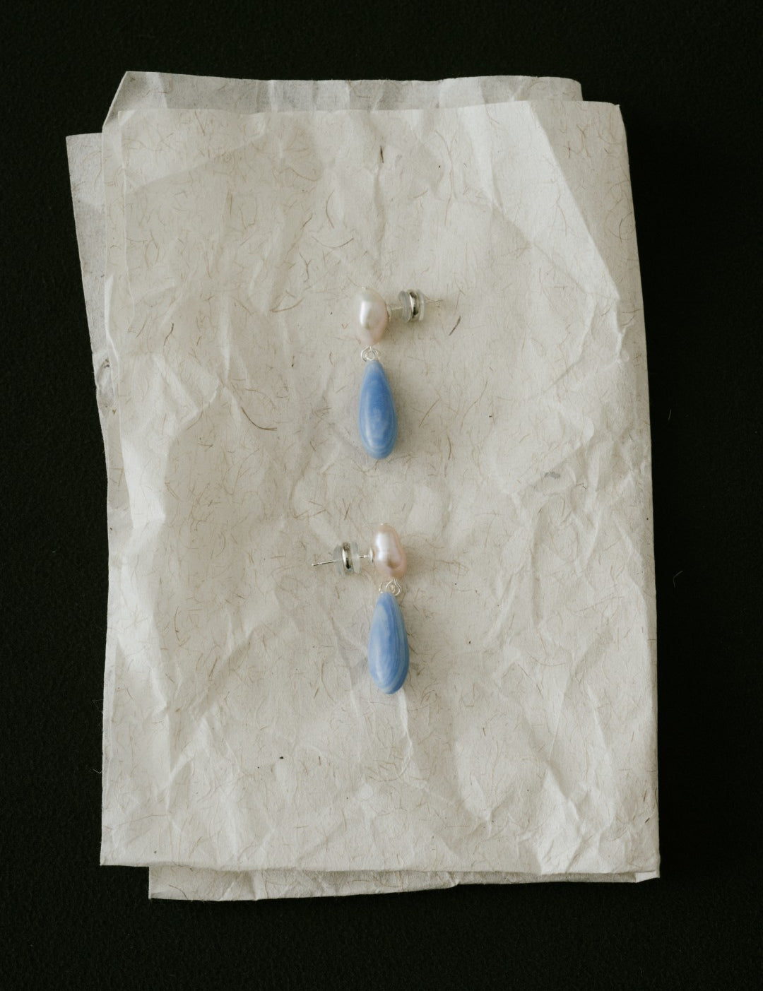 Blue Lace Agate Baroque Pearl Earrings gembea jewelry