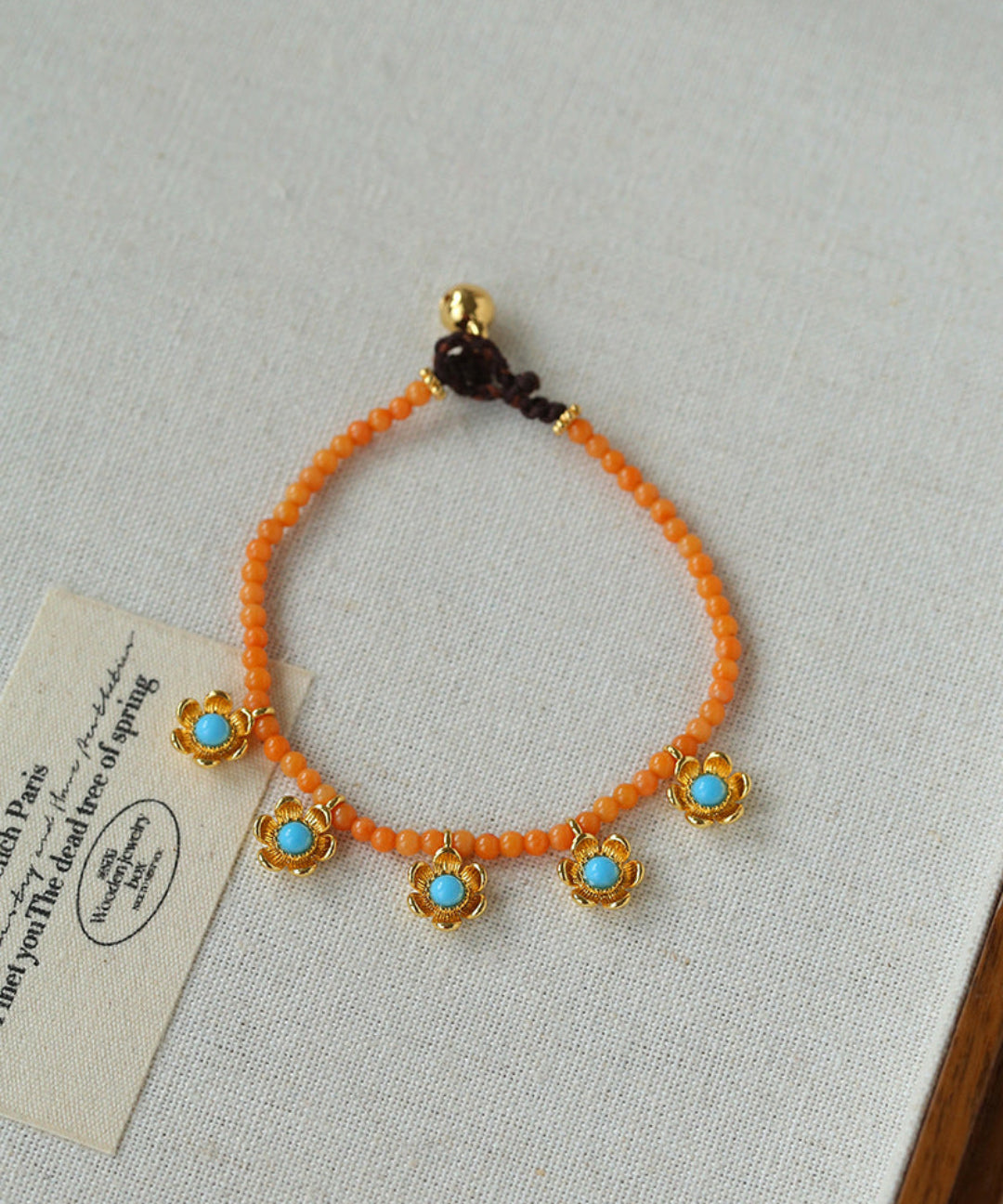 Blue Turquoise Flower Pendant Bead Bracelet gembea jewelry