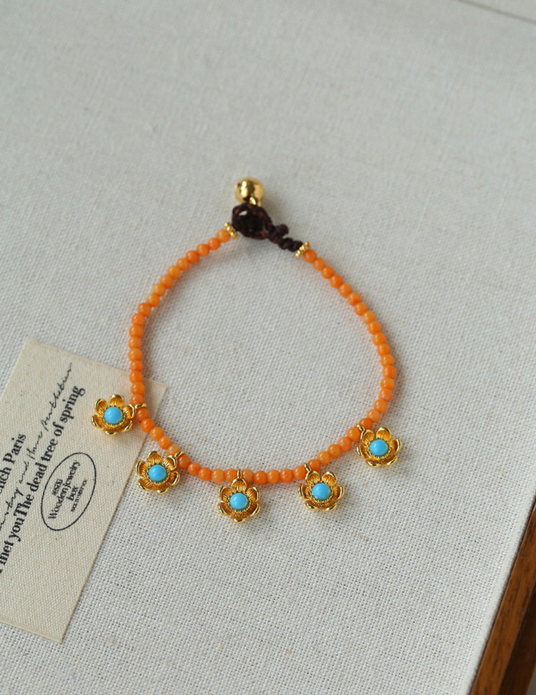 Blue Turquoise Flower Pendant Bead Bracelet gembea jewelry