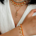 Blue Turquoise Flower Pendant Bead Bracelet gembea jewelry