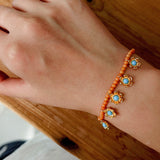 Blue Turquoise Flower Pendant Bead Bracelet gembea jewelry