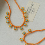 Blue Turquoise Flower Pendant Bead Necklace gembea jewelry