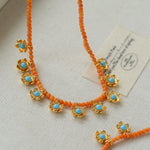 Blue Turquoise Flower Pendant Bead Necklace gembea jewelry