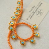 Blue Turquoise Flower Pendant Bead Necklace gembea jewelry