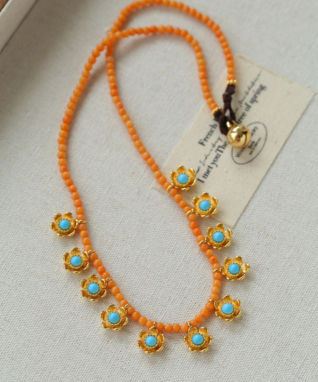 Blue Turquoise Flower Pendant Bead Necklace gembea jewelry