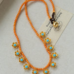 Blue Turquoise Flower Pendant Bead Necklace gembea jewelry