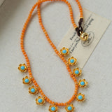 Blue Turquoise Flower Pendant Bead Necklace gembea jewelry