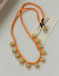 Blue Turquoise Flower Pendant Bead Necklace gembea jewelry