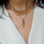 Blue Turquoise Flower Pendant Bead Necklace gembea jewelry