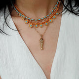 Blue Turquoise Flower Pendant Bead Necklace gembea jewelry