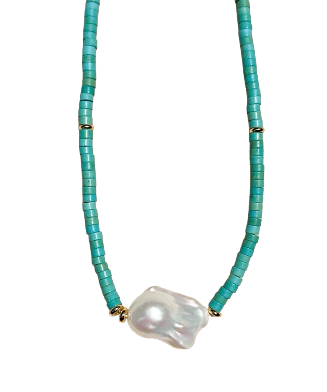 Blue Colored Stone Baroque Pearl Necklace gembea jewelry