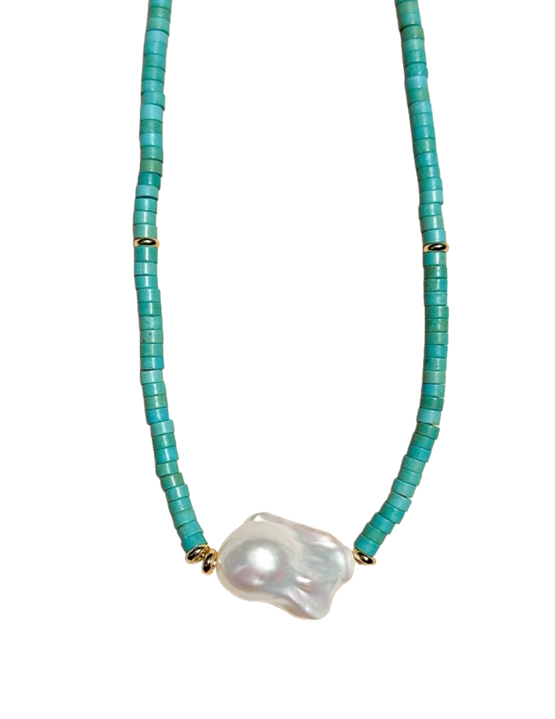 Blue Colored Stone Baroque Pearl Necklace gembea jewelry