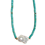 Blue Colored Stone Baroque Pearl Necklace gembea jewelry