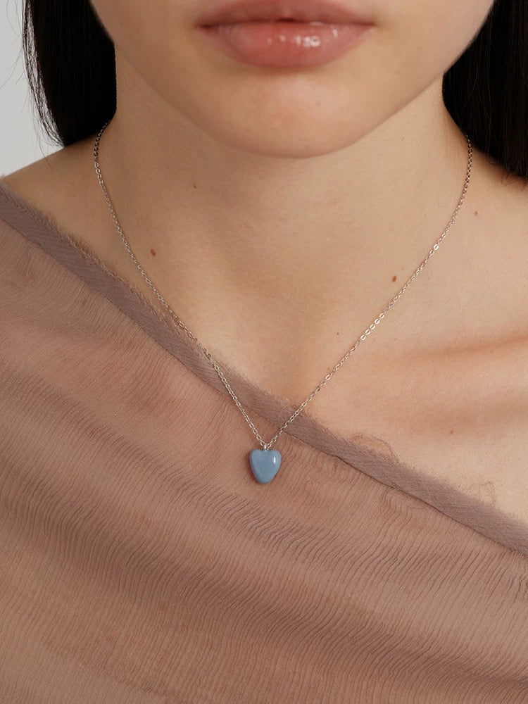 Blue Enamel Heart-shaped Necklace gembea jewelry