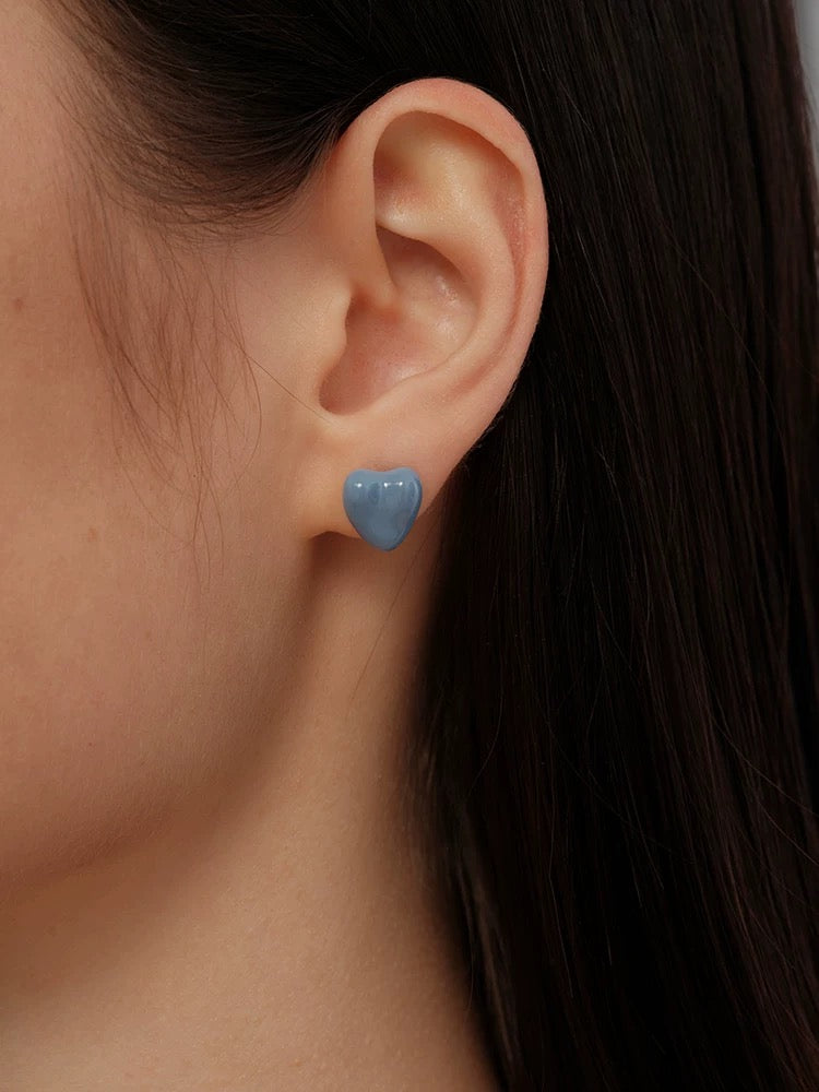 Blue Enamel Heart-shaped Stud Earrings gembea jewelry