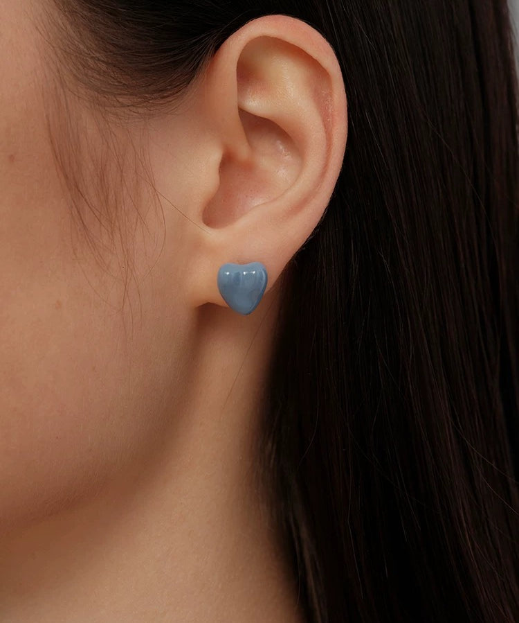 Blue Enamel Heart-shaped Stud Earrings gembea jewelry